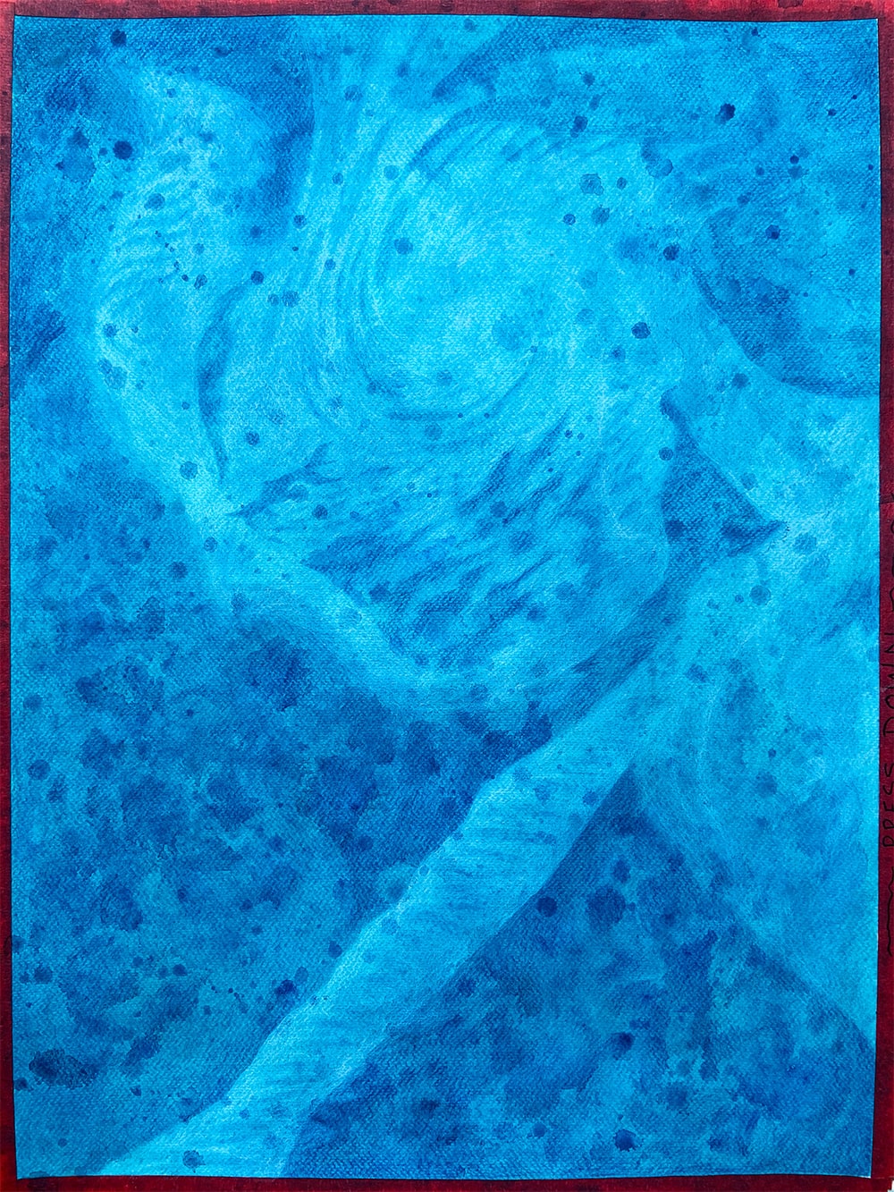 Blue painting of an abstract women esque object