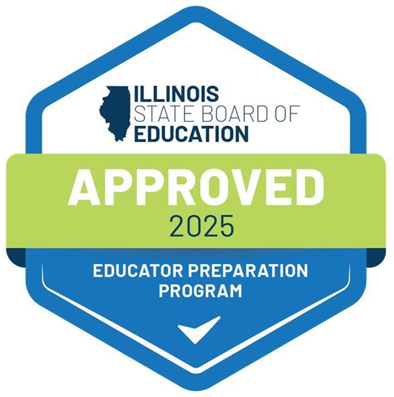 Badge stating "Illinois State Board of Education: Approved 2025; Educator Preparation Program