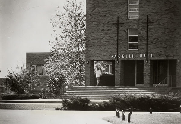 Black and white picture of Pacelli Hall 