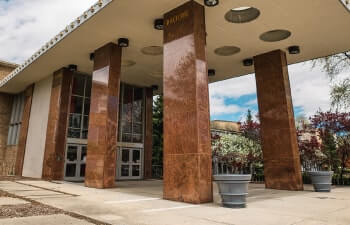 Main entrance for SXU with pillars