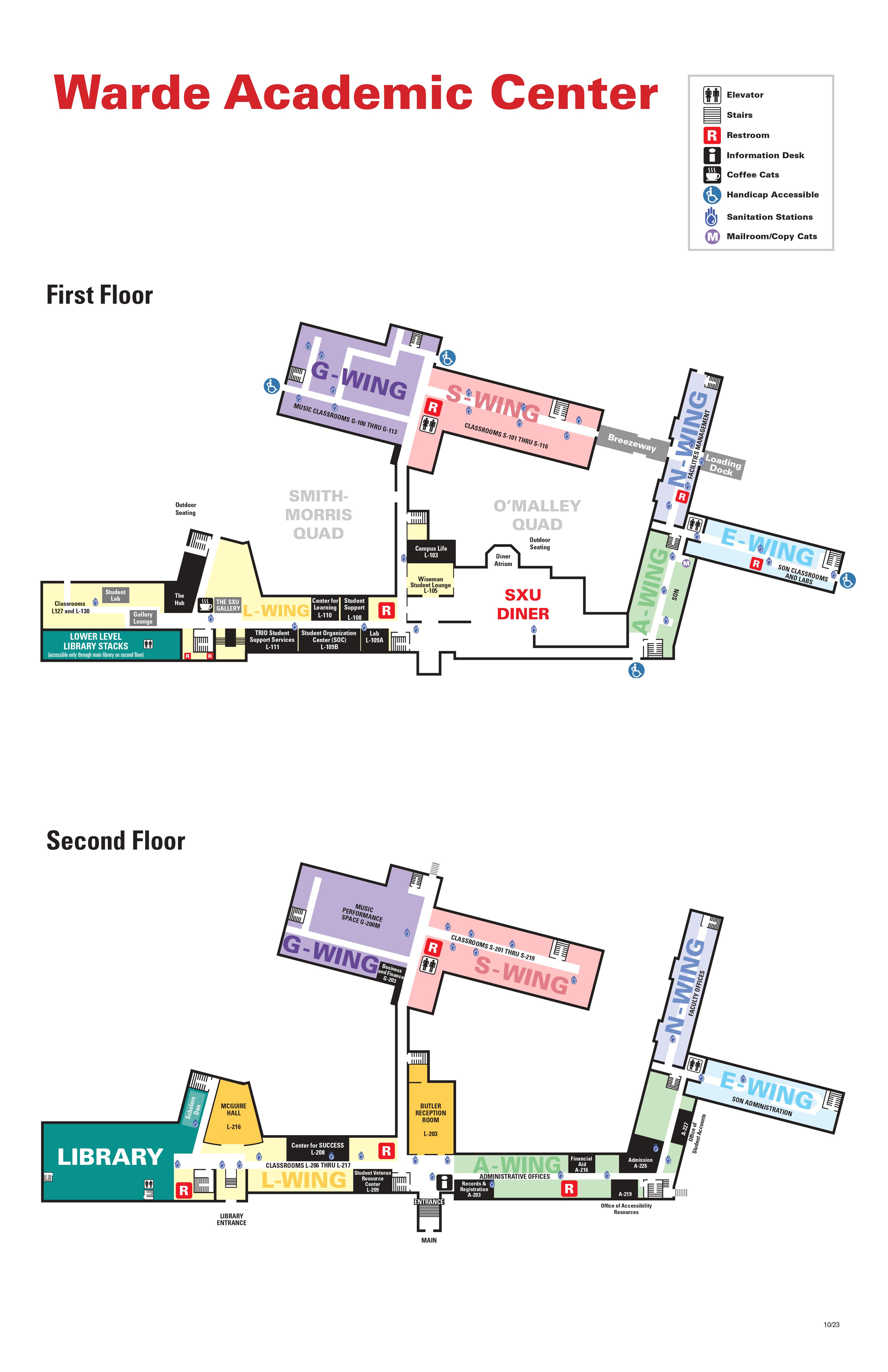 Mapa del Centro Académico Warde, pisos 1-2