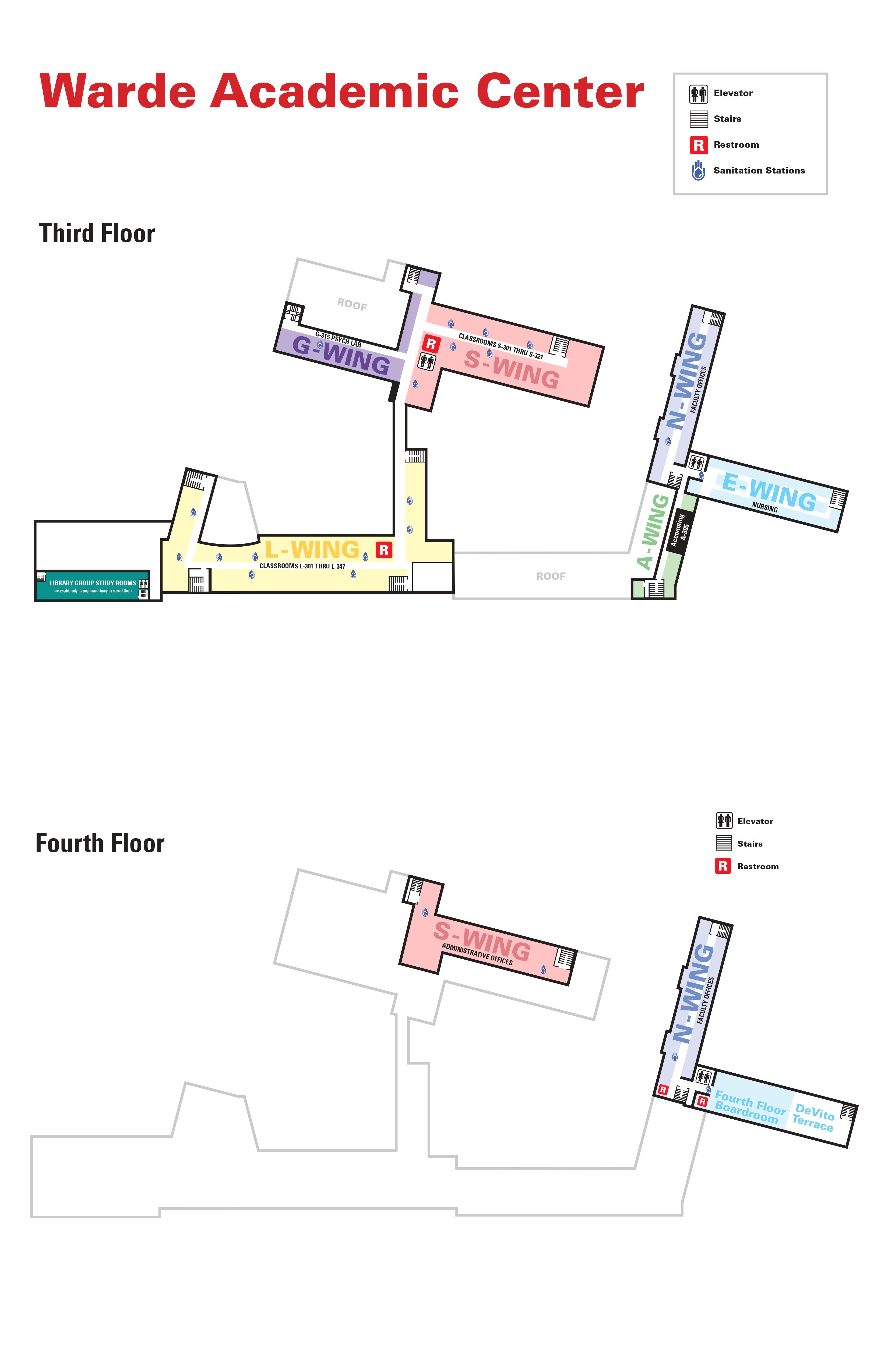 Mapa del Centro Académico Warde, pisos 3-4