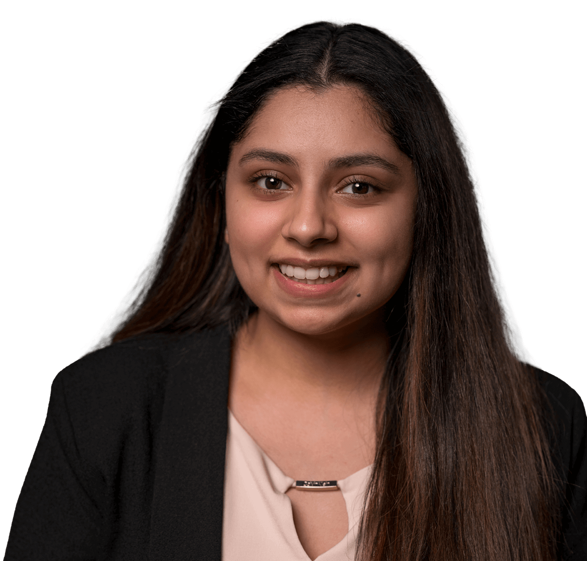 Elizabeth Martinez, student in a blazer with a pink top